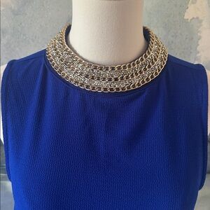 Moa Moa M Royal Blue Sleeveless Gold Beaded-Neck Camisole